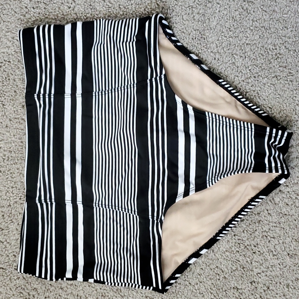 Old Navy Black White Stripe High Waist Swim Bottom Sz S